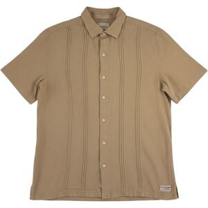 Scotch Soda Linen Pintuck Resort Shirt Men's L Tan Quiet Luxury Coastal EUC